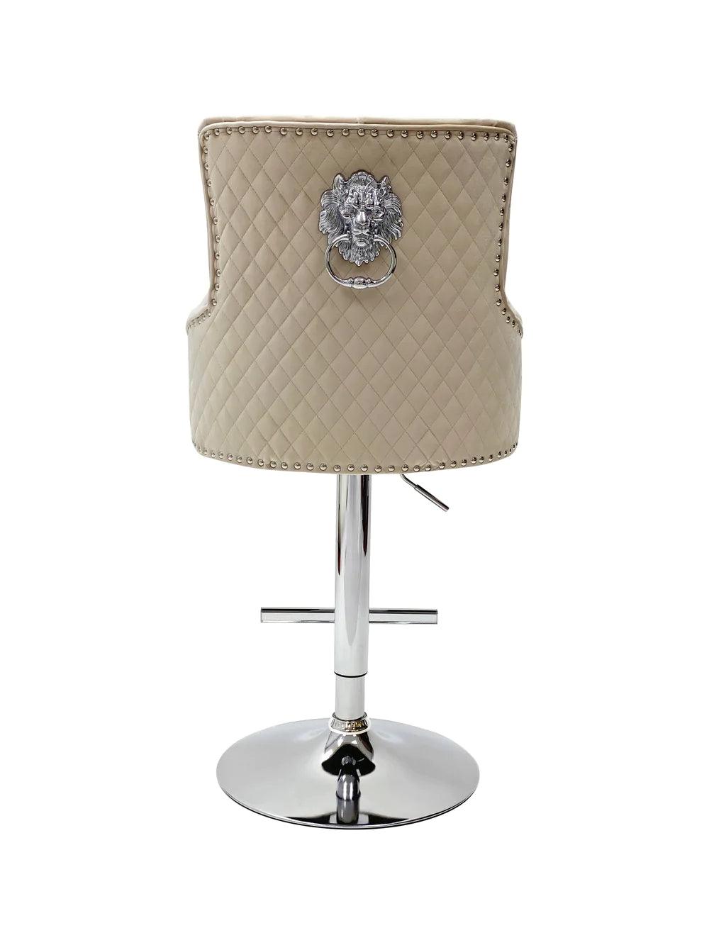 Majestic Mink Brushed Velvet Bar Stool With Lion Knocker Esme Furnishings