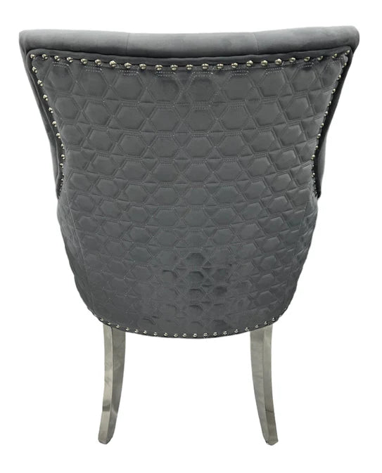 Dakota Dark Grey French Velvet Quilted Back Dining Chair With Chrome Legs