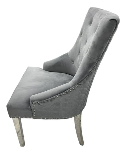 Dakota Dark Grey French Velvet Quilted Back Dining Chair With Chrome Legs