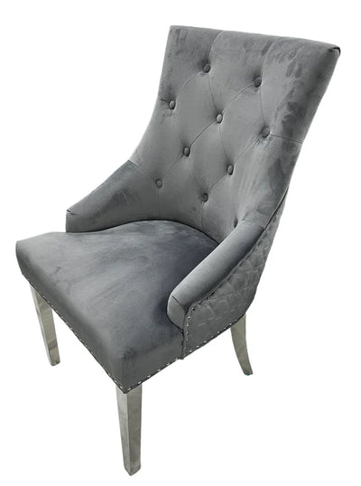 Dakota Dark Grey French Velvet Quilted Back Dining Chair With Chrome Legs