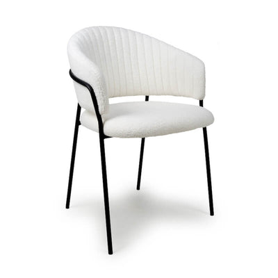 Set of 2 Reno Boucle Velvet White Dining Chair Black Legs (Pairs)