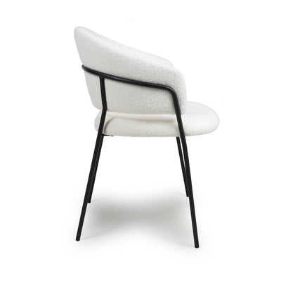 Set of 2 Reno Boucle Velvet White Dining Chair Black Legs (Pairs)