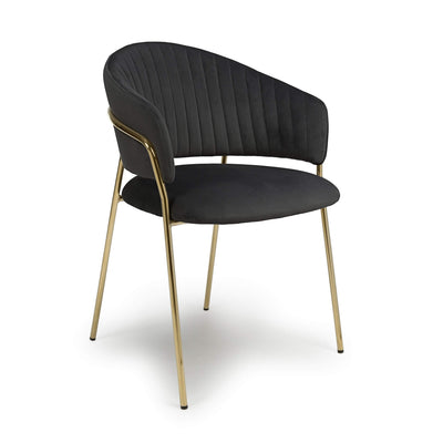 Set of 2 Reno Brushed Velvet Black Dining Chair Gold Legs (Pairs)