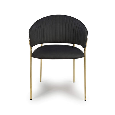 Set of 2 Reno Brushed Velvet Black Dining Chair Gold Legs (Pairs)