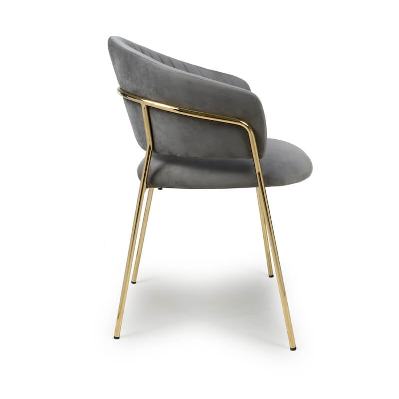 Set of 2 Reno Brushed Velvet Grey Dining Chair Gold Legs (Pairs)