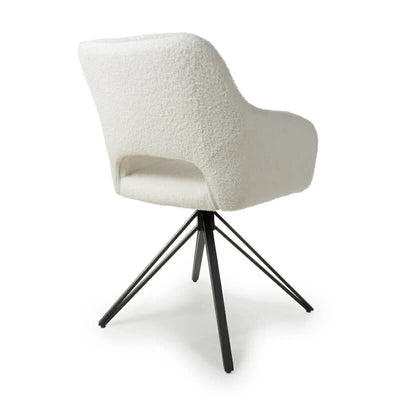 Set of 2 Roxy Swivel Boucle Fabric White Dining Chair Black Legs (Pairs)