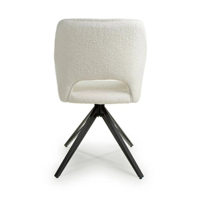 Set of 2 Roxy Swivel Boucle Fabric White Dining Chair Black Legs (Pairs)