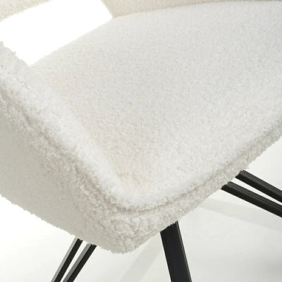 Set of 2 Roxy Swivel Boucle Fabric White Dining Chair Black Legs (Pairs)