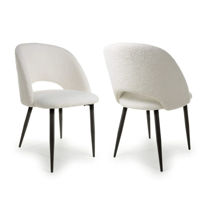 Set of 2 Vivo Boucle Fabric White Dining Chair Black Legs (Pairs)