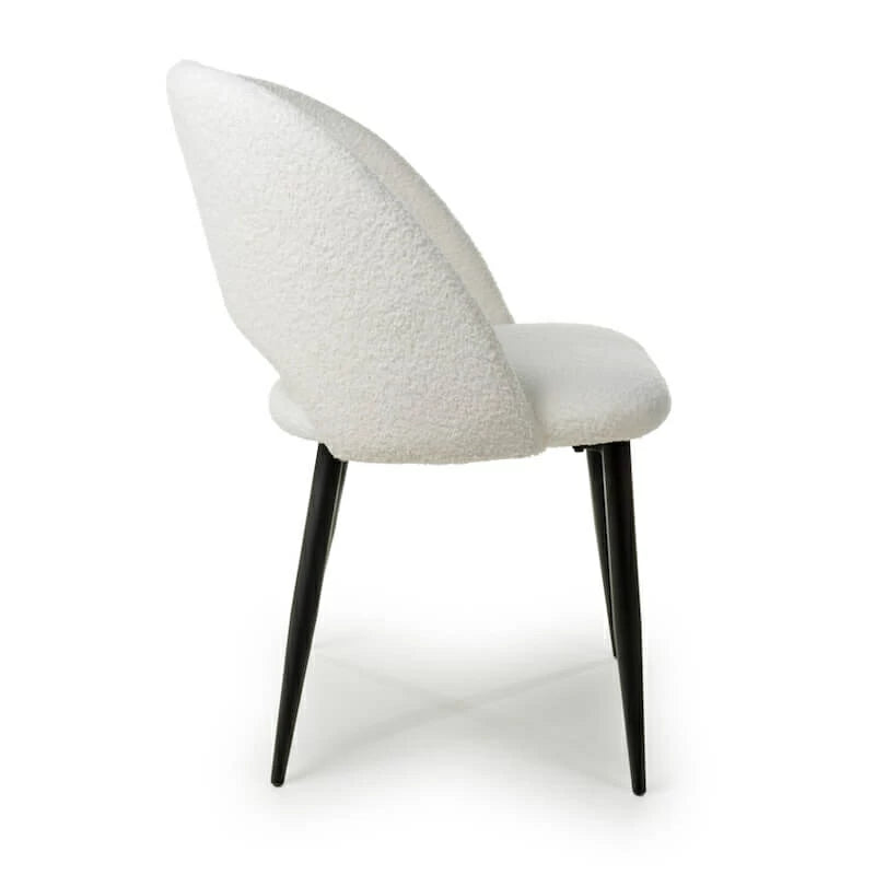 Set of 2 Vivo Boucle Fabric White Dining Chair Black Legs (Pairs)