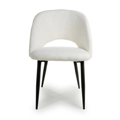 Set of 2 Vivo Boucle Fabric White Dining Chair Black Legs (Pairs)