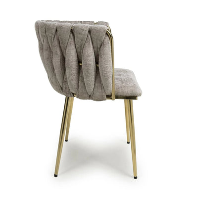 Set of 2 Ottie Luxury Mink & Gold Linen Fabric Dining Chair Gold Legs (Pairs)