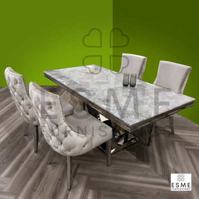 Venice 180cm Marble & Chrome Dining Table With Kensington Button Back Velvet Chairs