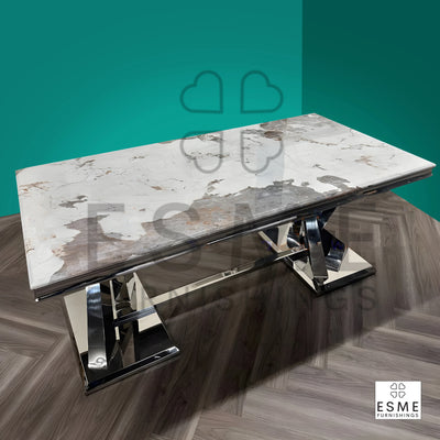 Xavia 180CM Marble & Chrome Dining Table - 7 Colours