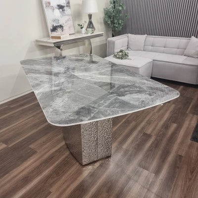 Roma Marble & Chrome Dining Table With Kensington Button Velvet Chairs