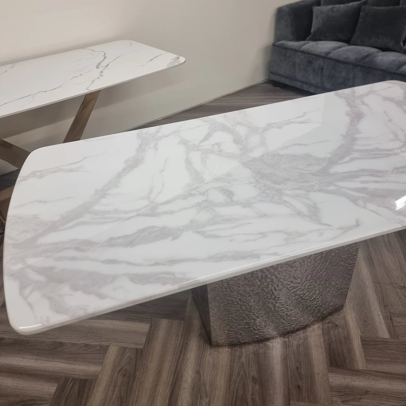 Roma Marble & Chrome Dining Table With Kensington Button Velvet Chairs