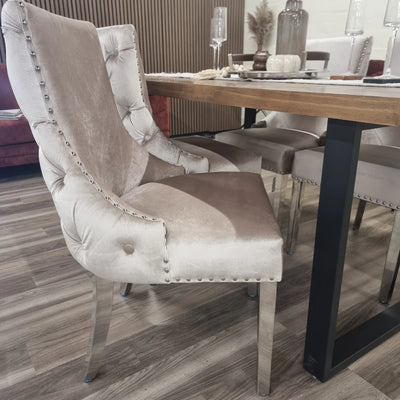 Roma Marble & Chrome Dining Table With Kensington Button Velvet Chairs