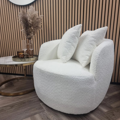 The Wave Boucle Premium Swivel Armchair Ivory Boucle Fabric