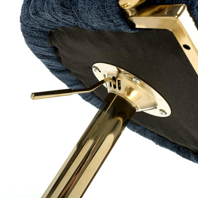 Lorne Luxury Blue & Gold Linen Fabric Bar Stool Adjustable Gold Legs