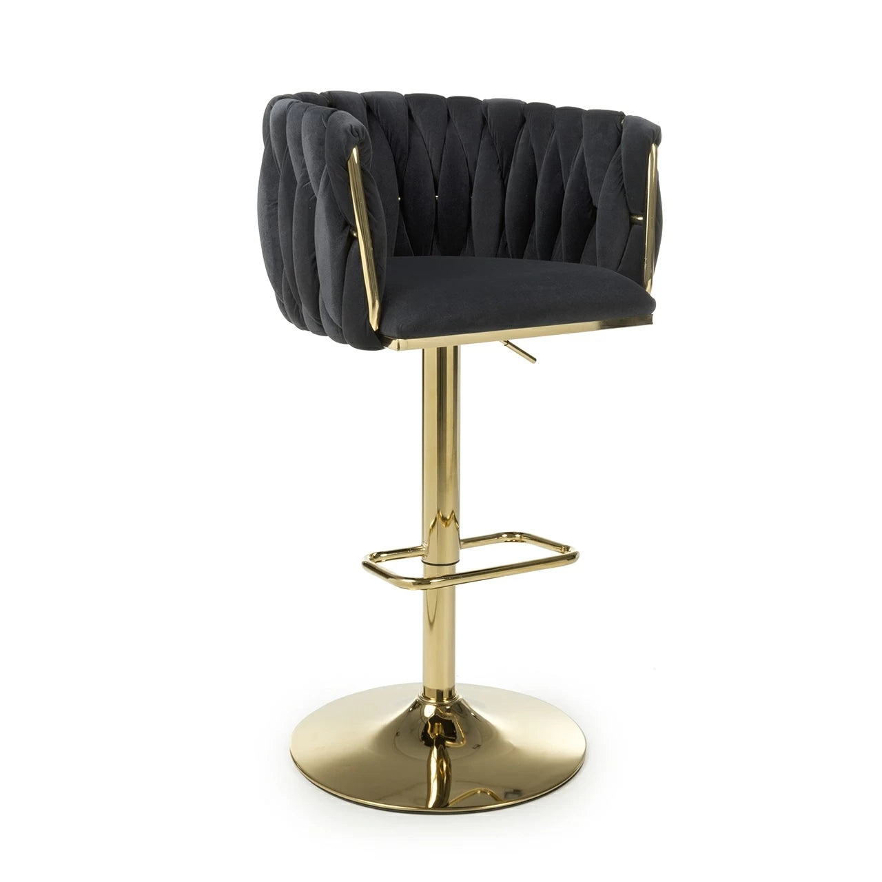 Lorne Luxury Black & Gold Velvet Bar Stool Adjustable Gold Legs