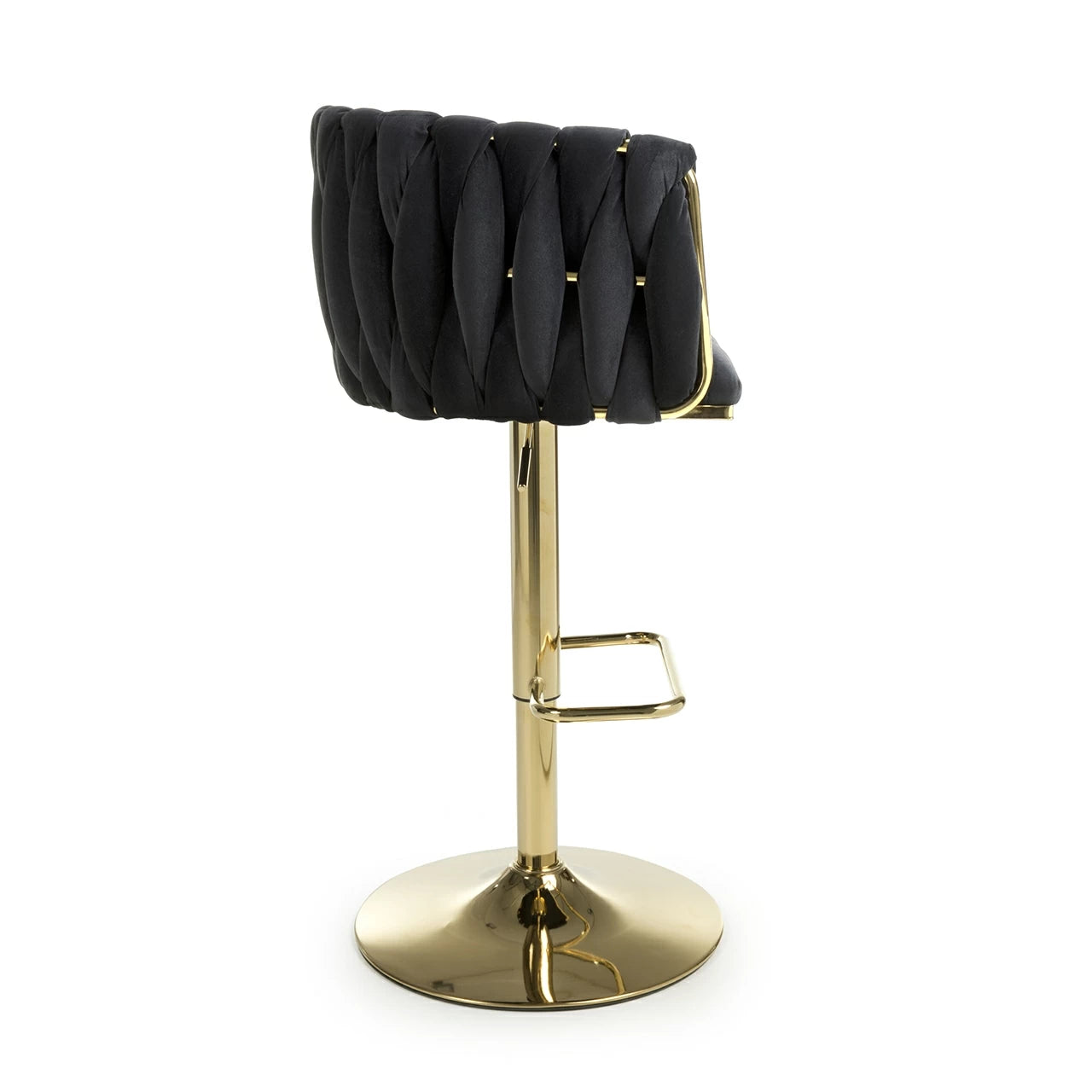 Lorne Luxury Black & Gold Velvet Bar Stool Adjustable Gold Legs