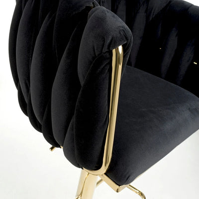 Lorne Luxury Black & Gold Velvet Bar Stool Adjustable Gold Legs