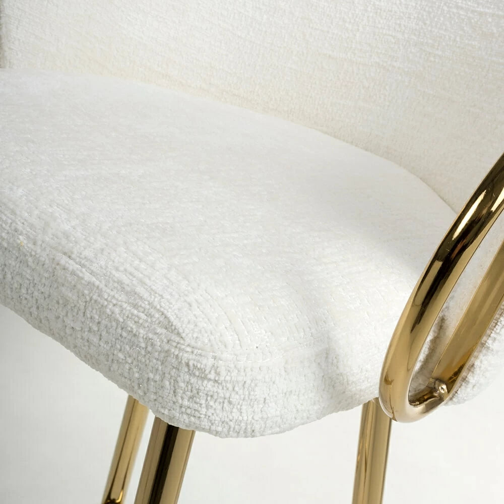 Viscose Luxury Cream & Gold Linen Fabric Bar Stool Gold Legs