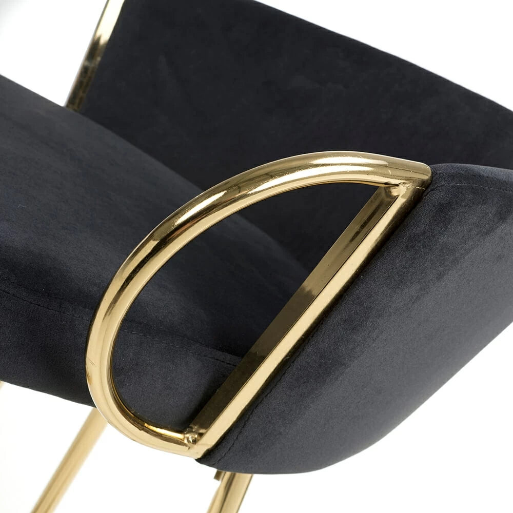 Viscose Luxury Black & Gold Plush Velvet Bar Stool Gold Legs