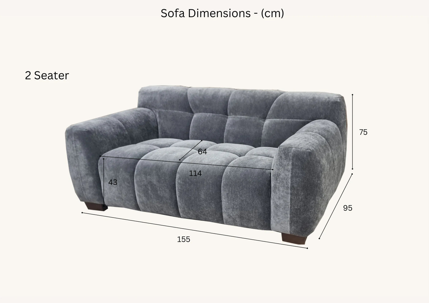 The Harlem Steel Boucle Velvet 2 Seater Premium Sofa Boucle Fabric