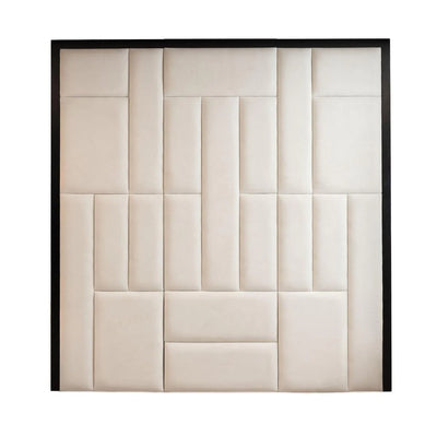 The Grosvenor Abstract Panel Bed in Cream Velvet with Black Edge