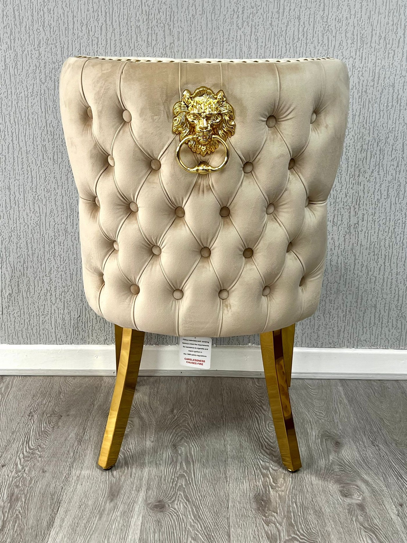 Valentino Gold Lion Knocker Plush Velvet Button Back Dining Chair Gold Legs - 2 Colours