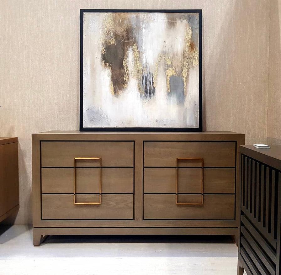 Lucca 6-Drawer Chest of Drawers in Walnut With Gold Handles