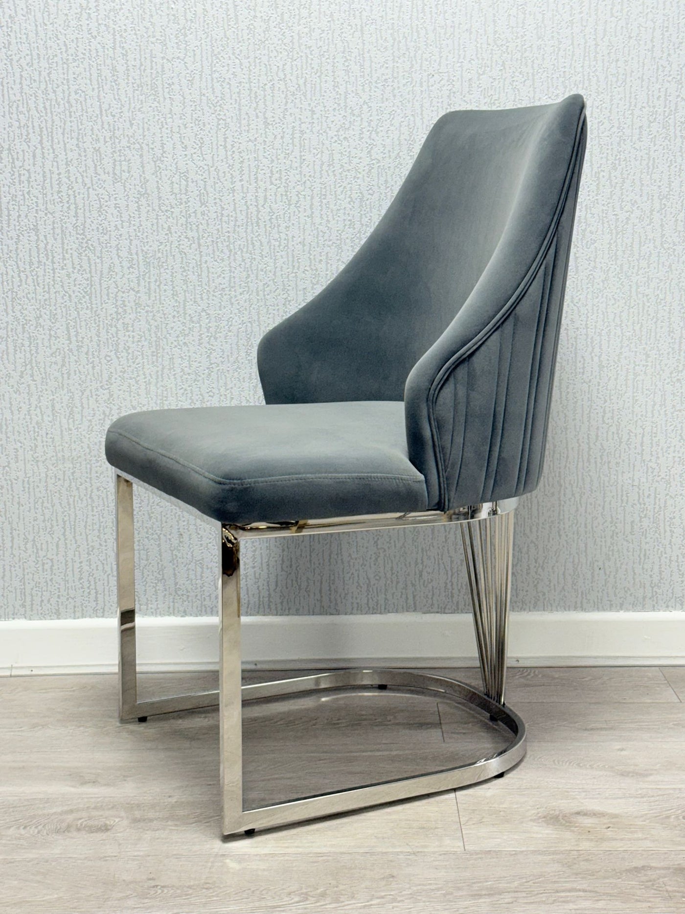 Carlton Grey/Chrome Plush Velvet Dining Chair