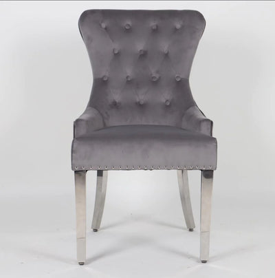 Chrome Ring Knocker Plain Back Tufted Plush Velvet Dining Chair Chrome Legs - 3 Colours