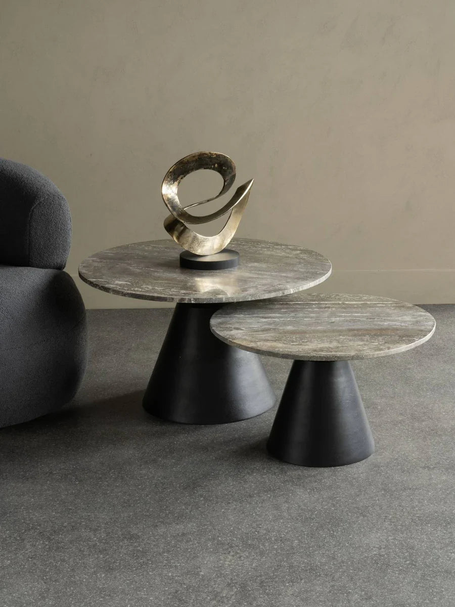 Libra Interiors Clifton II Coffee Table in Charcoal Black and Travertine – Small