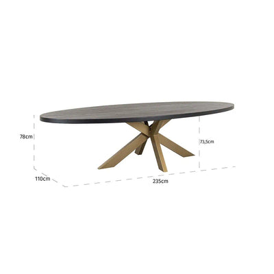 Watson Black Oak/Gold 235cm Spider Leg Dining Table