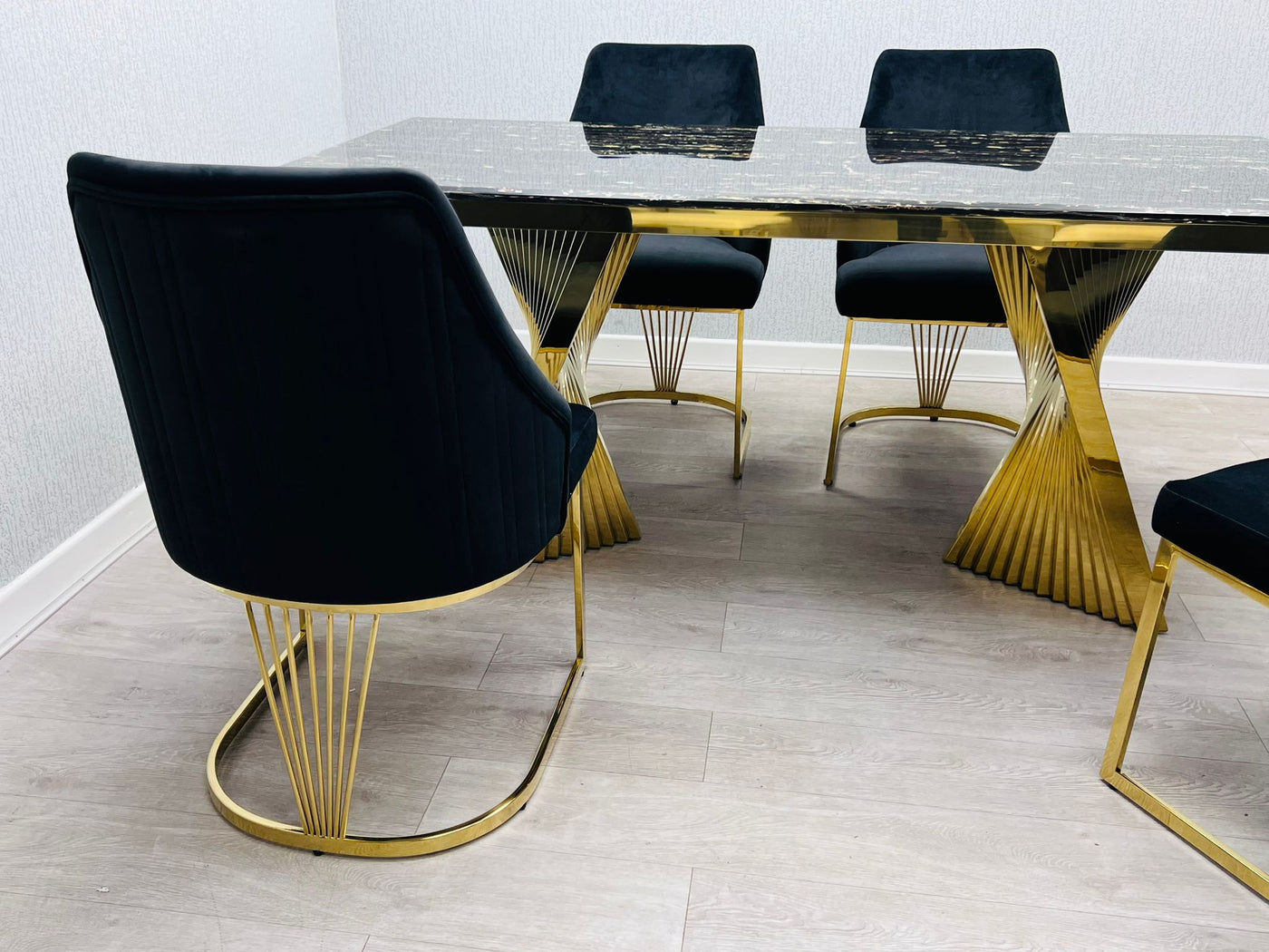 Ravello 180cm Gold Dining Table With Carlton Gold Chairs In 2 Colours