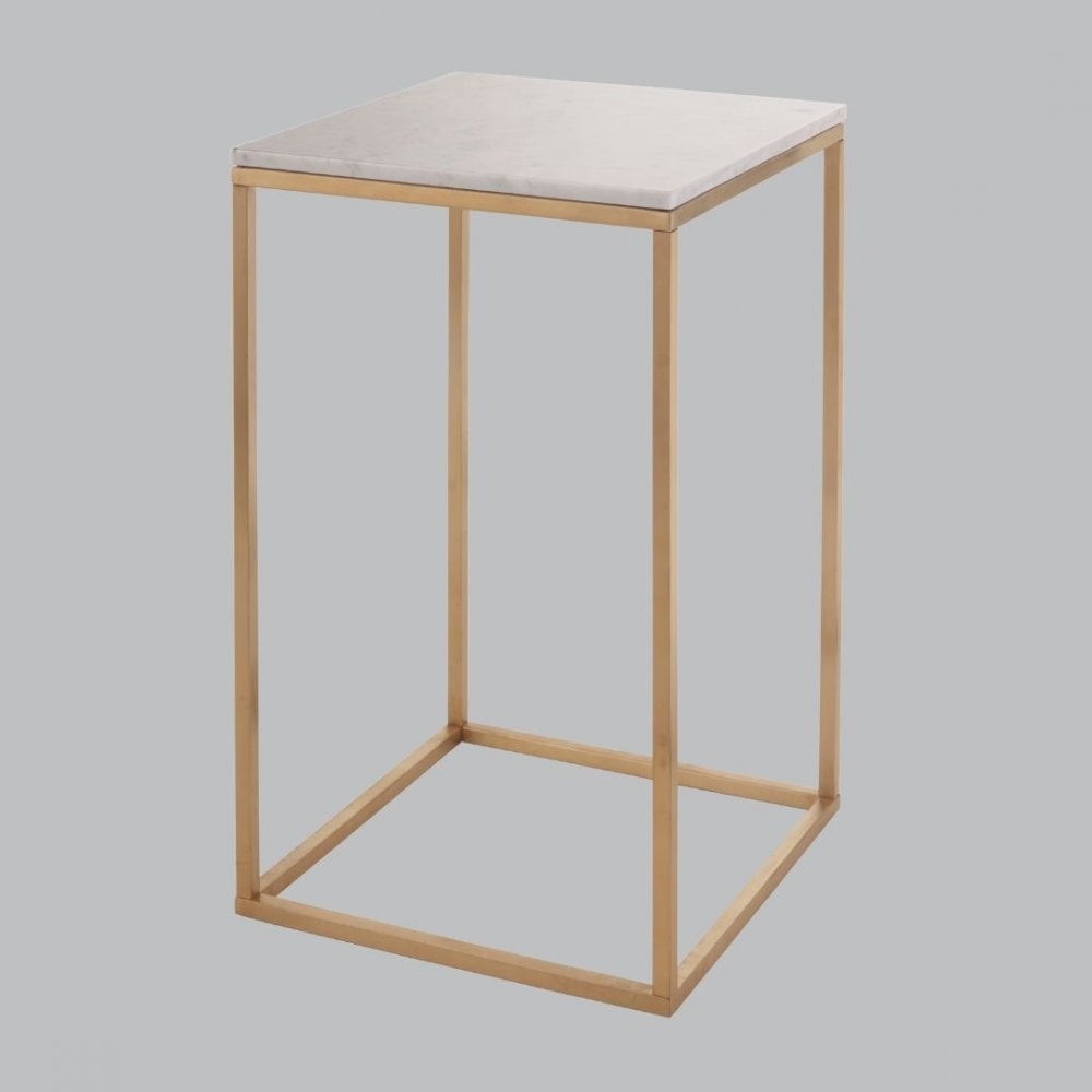 Yarrow Brushed Gold & White Marble Side Table