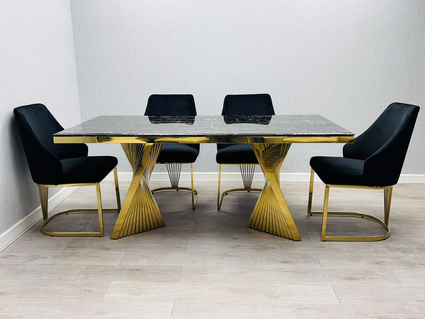 Ravello 180cm Gold Dining Table With Carlton Gold Chairs In 2 Colours