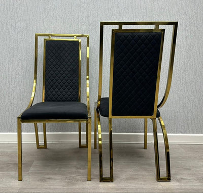 Louis Gold Round Cream Marble 110cm Dining Table + Thames Gold Leathaire Fabric Dining Chairs In 2 Colours