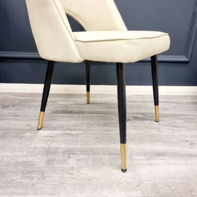 June 90cm Round Gold/White Ceramic Marble Dining Table + Astra PU Leather / Fabric Dining Chairs