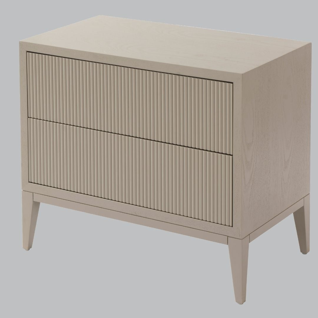 Aster Ceramic Grey Finish Wide 2 Drawer Bedside Table