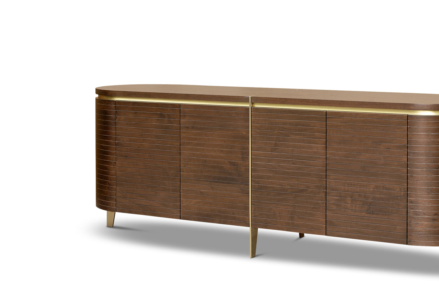 Berkeley Designs Malibu Natural Walnut Curved Sideboard with Gold Brass Handles