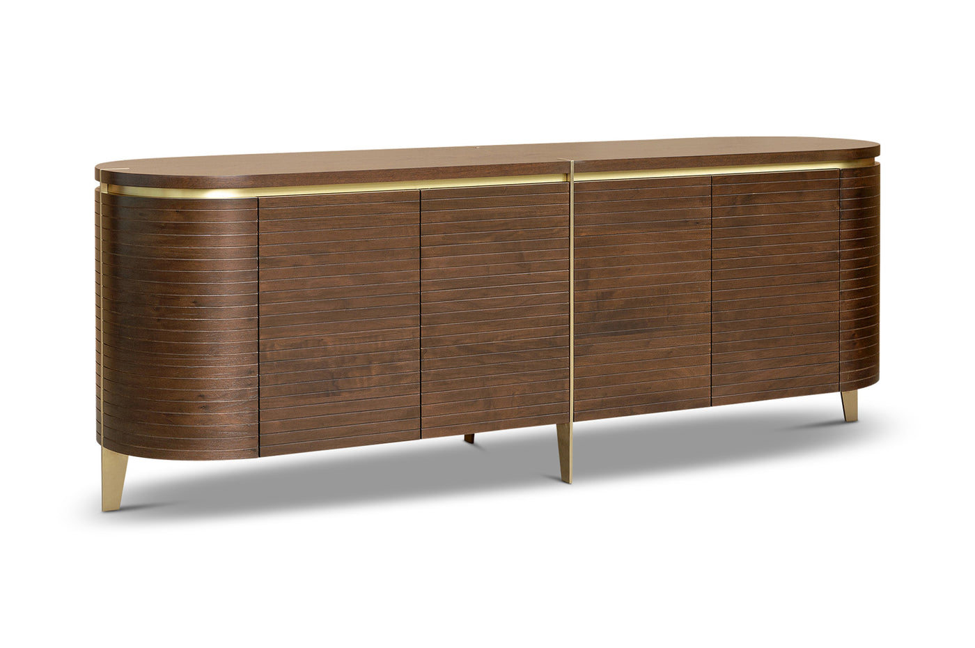 Berkeley Designs Malibu Natural Walnut Curved Sideboard with Gold Brass Handles