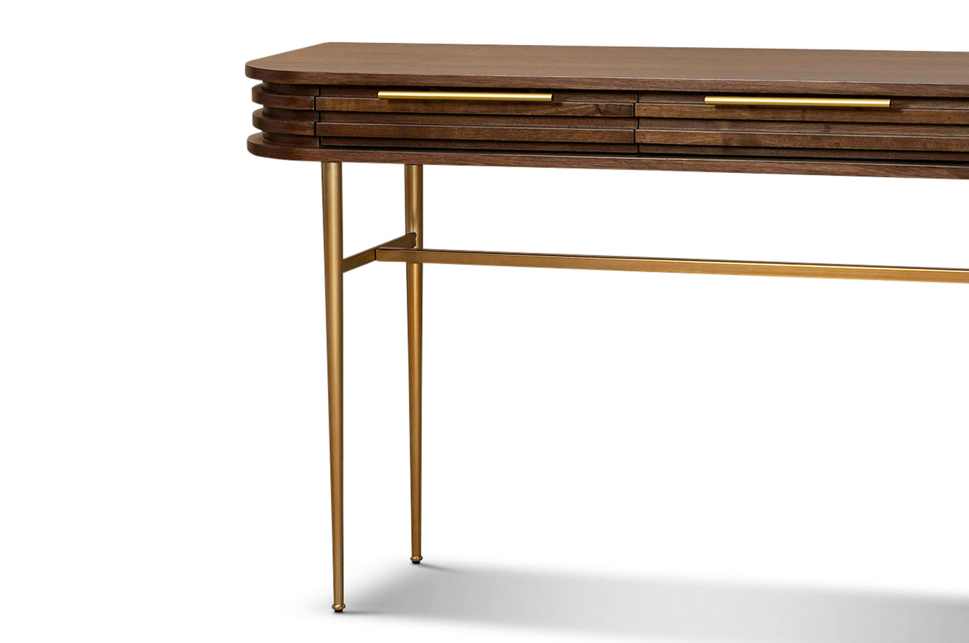 Berkeley Designs Paris Natural Walnut Console Table with Gold Brass Handles