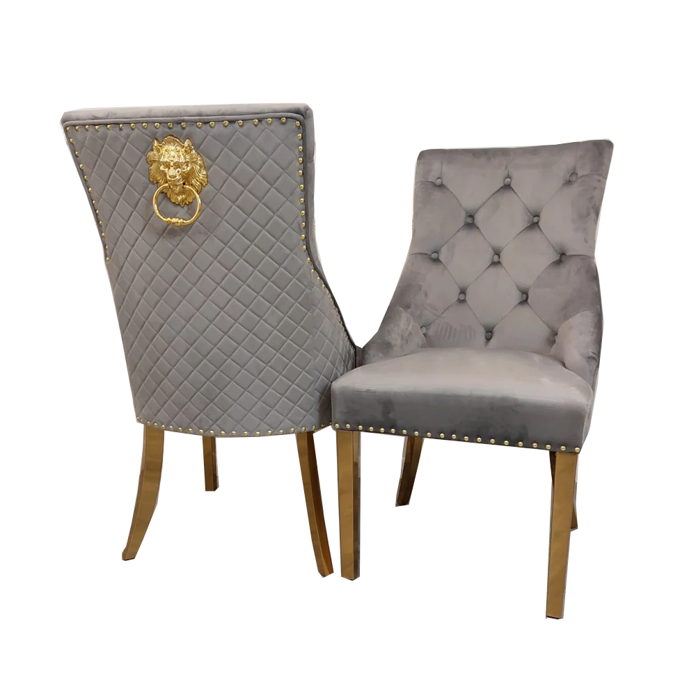 Arianna 180CM Gold Marble Dining Table + Gold Lion Knocker Dining Chairs