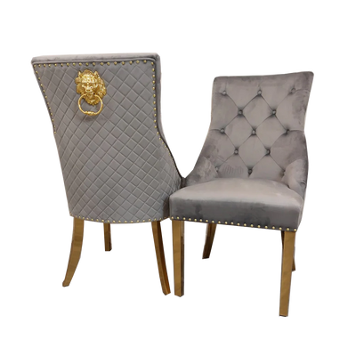 Arianna 180CM Gold Marble Dining Table + Gold Lion Knocker Dining Chairs