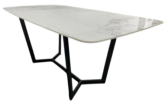 Lucien 180cm White Grey Dining Table With Black Legs