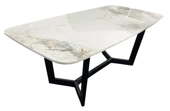 Lucien 150cm White Grey Dining Table With Black Legs