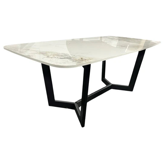 Lucien 180cm White Grey Dining Table With Black Legs